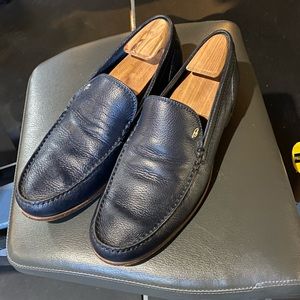 Brioni grained blue leather driving loafers